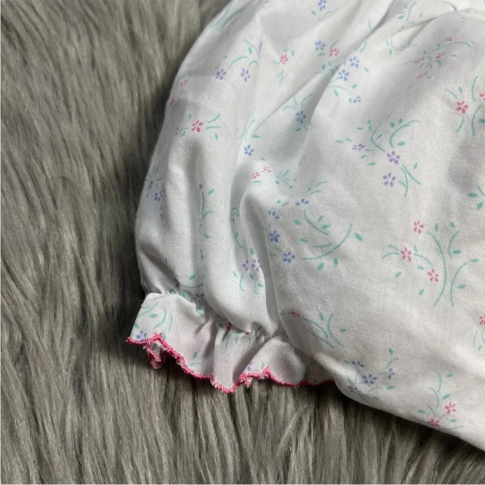 Vintage Baby Girls White Pink Floral Romper Sunsuit